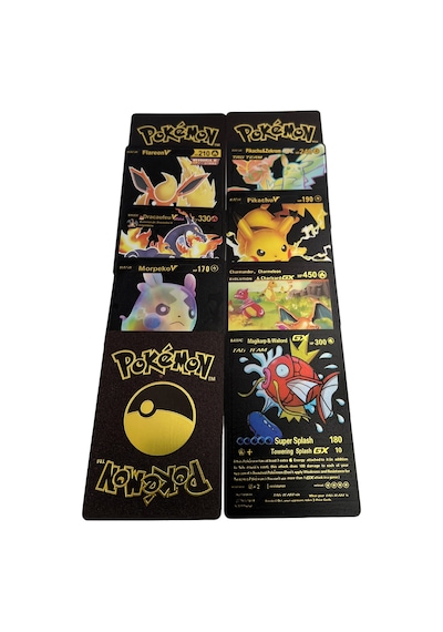 Pokemon Kartları Kabartmalı Fosforlu Plastik Kart Seti 10lu Siyah