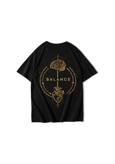 Brz Collectıon Brz Collection Unisex Oversize Balance Beyin & Kalp T-shirt Siyah