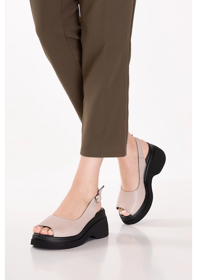 Gondol Hakiki Deri Platform Taban Sandalet Pkr.64003 Buz Gri