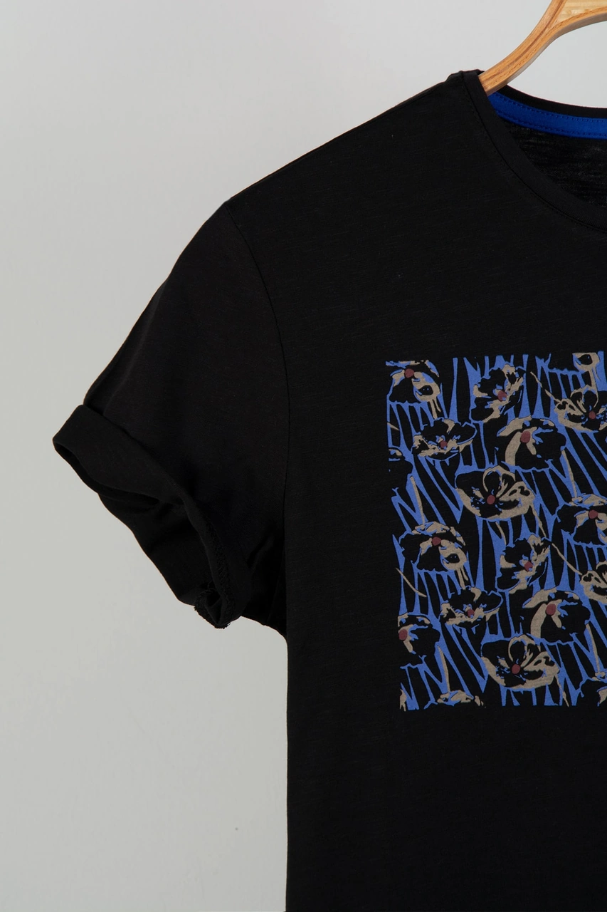 Veaven Erkek Siyah Bisiklet Yaka Baskılı T-shirt Vavn20y-3400652 Siyah