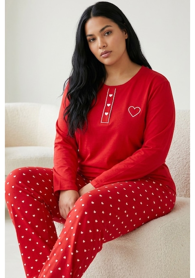Siyah İnci Nakışlı Pamuklu Likralı Büyük Beden Battal Boy Örme Pijama Takım 26240885 Kırmızı Siyah İnci Nakışlı Pamuklu Likralı Büyük Beden Battal Boy Örme Pijama Takım 26240885 Kırmızı