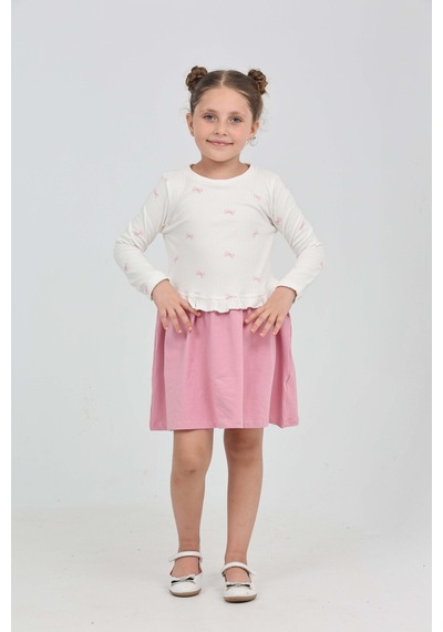 Toontoy Kids Toontoy Kız Çocuk Fiyonk Baskılı Elbise Lila