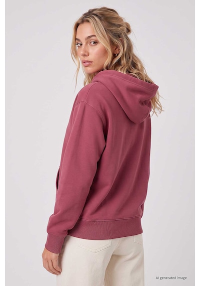TOMMYLIFE Yaban Gülü Standart Kapüşonlu Kanguru Cepli Basic Kadın Sweatshirt - 97321 Pembe