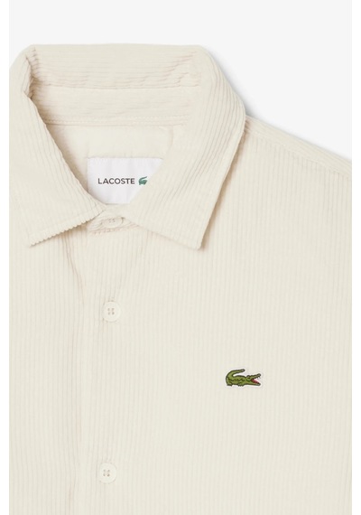 Lacoste Men's Relaxed Fit Button-down Linen Shirt Rahat Kesim Kadife Erkek Dış Gömlek Krem