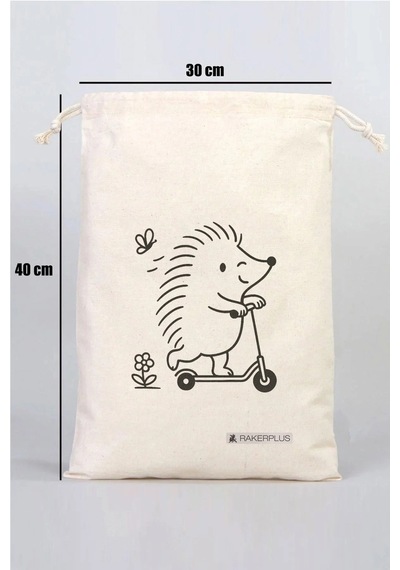 Rakerplus Tbons Özel Tasarım 30x40 Cm Ham Bez Büzgülü Ayakkabı Torbası Krem
