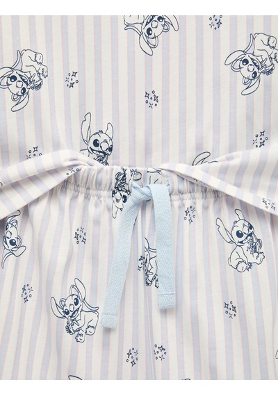 Koton Stitch Baskılı Pamuklu Lisanslı Bisiklet Yaka Kısa Kollu Şortlu Pijama Takımı Mavi Çizgili 6slk40208mk