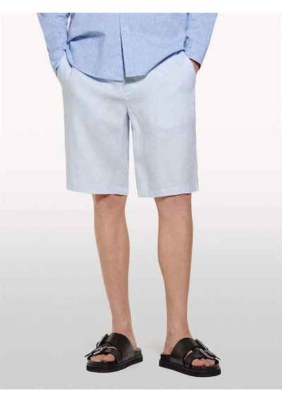 %100 Keten Slim Fit Bermuda Şort Erkek Mavi Şort - 325p4aghs9010 Açık Gri