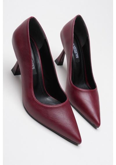 Alewomen Bordo Deri 10 Cm Topuklu Ernio Stiletto Kadın Ayakkabı Bordo