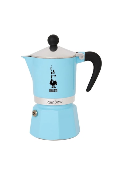 Rainbow: 6 Cups Ocak Üstü Espresso Pişirici - 250ml - Açık Mavi Renk - Alüminyum Gövde - Patentli Güvenlik Valfi - Tüm Ocak Türleri İçin Uygundur İndüksiyon Hariç