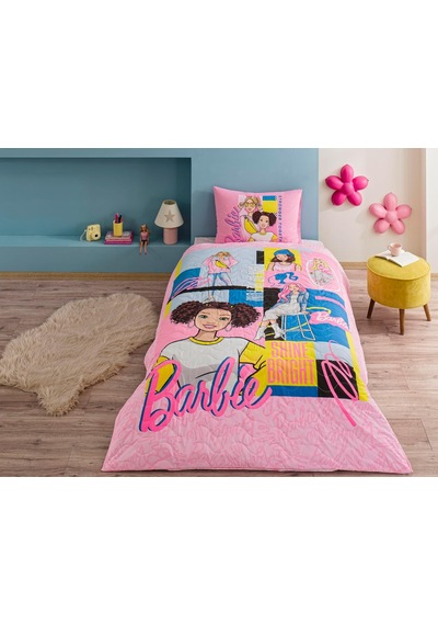 Barbie Bright Standart Pamuk Nevresim Takımı, Pembe, Tek Kişilik Çok renkli