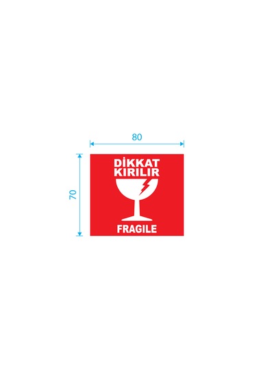 Snow Dikkat Kırılır Fragile Etiket 80x70mm 250 Li Rulo Kuşe Kırmızı Uyarı Kargo Etiketi