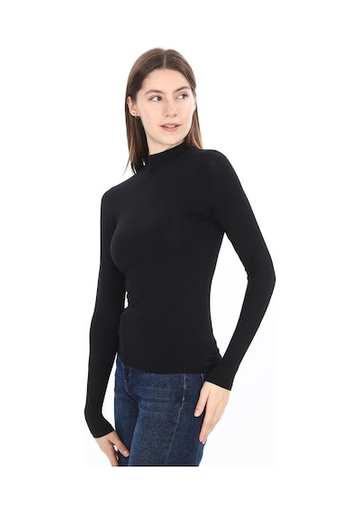 Kadın Modal Dik Yaka Slim Fit Tişört-siyah Siyah