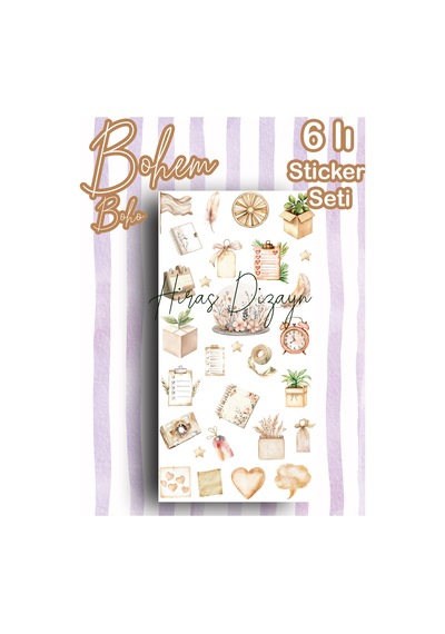6’lı Bohem Boho Sticker Seti Soft Dekoratif Etiket Ajanda Scrapbook