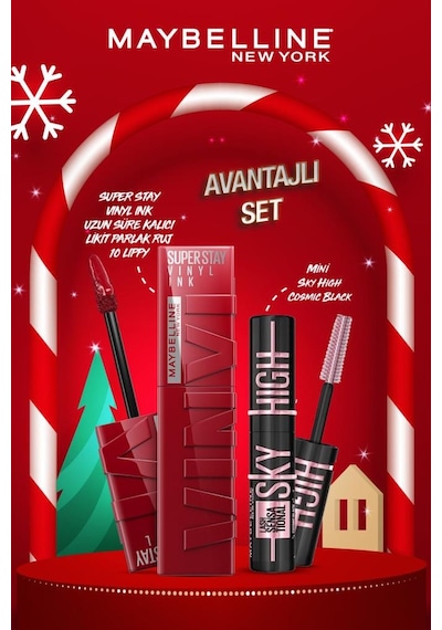 Maybelline New York Super Stay Vinyl Ink Uzun Süre Kalıcı Likit Parlak Ruj 10 Lippy & Mini Sky High Cosmic Black Maskara pktssvnl35crlbnc-9346 10 Lippy