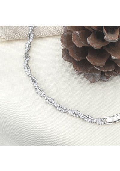 Su Yolu Çiftli Sarmal Bileklik Sarmaşık Model Zirkon Taş Silver Gümüş