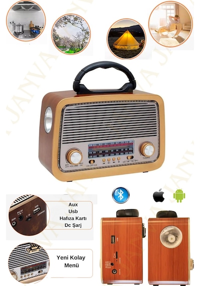 Glr Yeni Rt-301 B Nostaljik Görünümlü Bluetoothlu Ve Fenerli Mp3 Çalar Radyo Müzik Kutusu