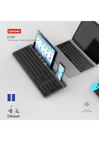 K550 Tablet Standlı Bluetooth + 2.4 Ghz Kablosuz Dual Modlu Sessiz Klavye