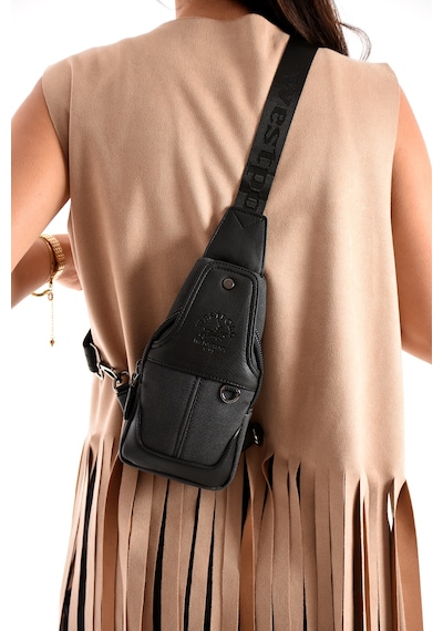 Westpolo Unisex Vegan Deri Çapraz Göğüs Ve Omuz Çantası Body Bag - 7044kes Siyah