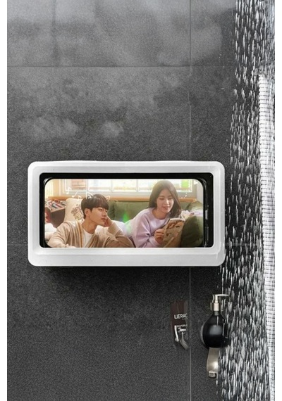 Thentech Duş Banyo Telefon Kılıfı Duvara Sabitlenir Su Geçirmez Kapaklı Dokunmatik Telefon Kılıfı Beyaz