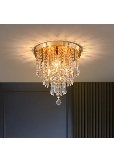 Ahenk Gold Kristal Taşlı Modern Salon Avize