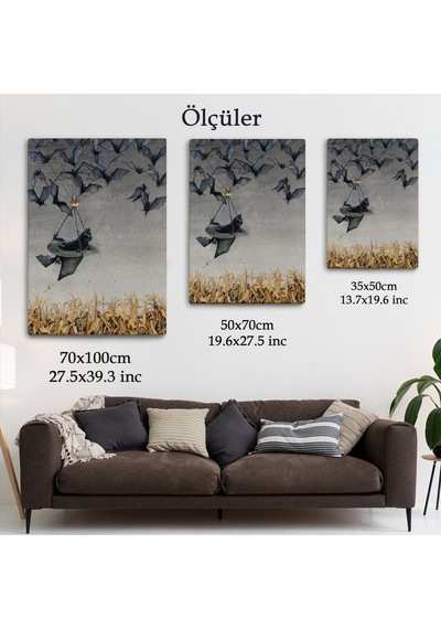 Tarla Farelerinin Üstünden Yarasaların Yardımı İle Uçan Kara Kedi Tablosu-6081 70 X 100