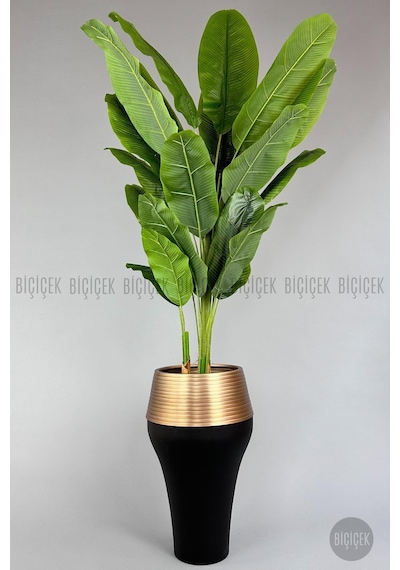 Biçiçek Yapay Starli̇ce 230 Cm Bambu Gövdeli̇ 22 Yapraklı Si̇yah Gold Cleopatra Saksıda