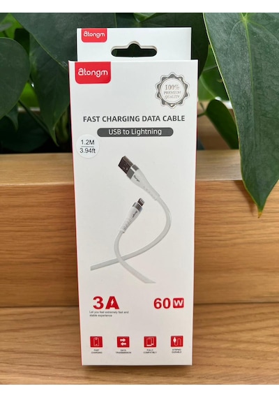 Atongm 3a/60w Usb To Lightning Şarj Ve Data Kablo 1.2 Metre Lis