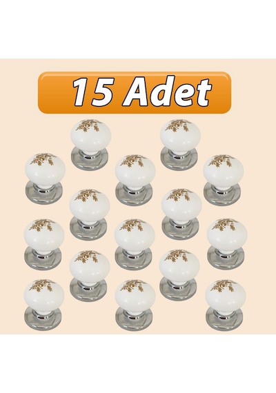 15 Adet Yasemin Kulp Beyaz Polimer Düğme Kulp Krom Tablalı Mobilya Mutfak Dolabı Çekmece Kulbu Kulpları Beyaz