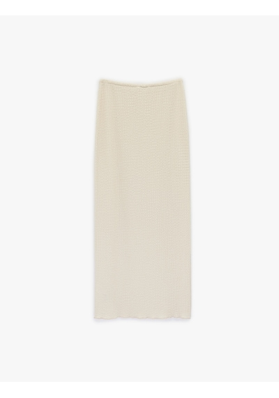Koton Bürümcük Kumaş Beli Bağlama Detaylı Slim Fit Dokulu Kalem Etek Ekru 6sak10016ek