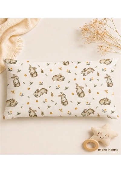 More Home Müslin Bebek Yastık Kılıfı Kapaklı 35x45 Tavşanlı Krem