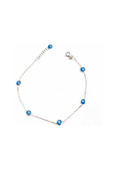 Oriental Kuyumculuk Jewellery Minik Nazarlıklı Gümüş Bileklik Açık Mavi