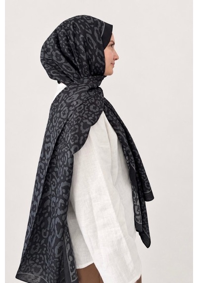 Belli Leopar Desen Fresh Lena Şal Siyah