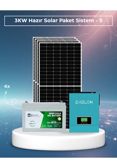 3kw Hazır Solar Paket - 5 4 600w Bifacial Panel + 2 200ah Jel Akü Mppt Akıllı Inverter Off-grid Sistem