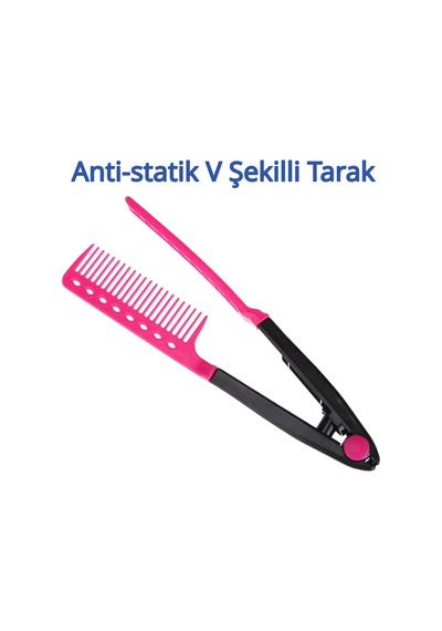 V Şekilli Saç Düzleştirici Tarak Anti Statik Saç Şekillendirme Tarağı, Kolay Kavrama Tasarımı, Elektriklenme Karşıtı, Taşınabilir Profesyonel Saç Bakım Tarağı, 24.5 Cm Pembe