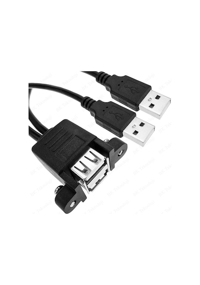 Erkek-Dişi Çift USB 2.0 Tip A Panel Montajlı Uzatma Kablosu