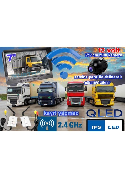 Kablosuz 7 İnç Monitör 19 Mm Ultra Mini Araç Görüş Kamerası 12 V Kayıt Yapmaz
