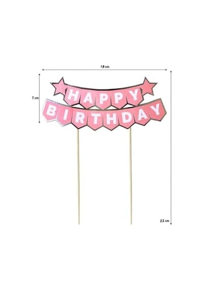 İyi Ki Doğdun Pasta Üstü Banner, Pembe Ve Altın Renk, 18x7 Cm Açık Bej