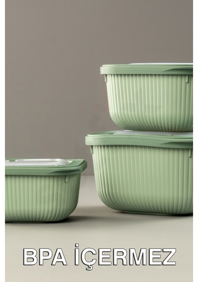 Micro Line Kare Saklama Kabı 600, 1100, 1800 Ml Üçlü Set Yeşil