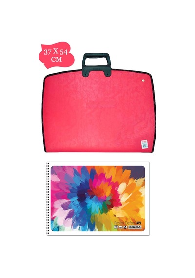 35x50 Cm Resim Çantası + 35x50 Resim Defteri Askılı - Fermuarlı Kırmızı