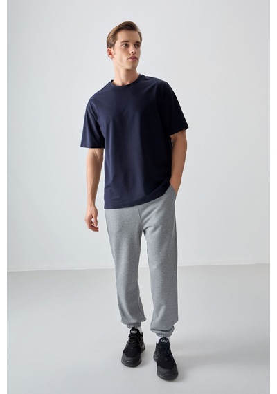 Air Jones Tommy Life Lacivert Pamuklu Kalın Yumuşak Dokulu Oversize Fit Basic Erkek T-shirt - 88377 Lacivert