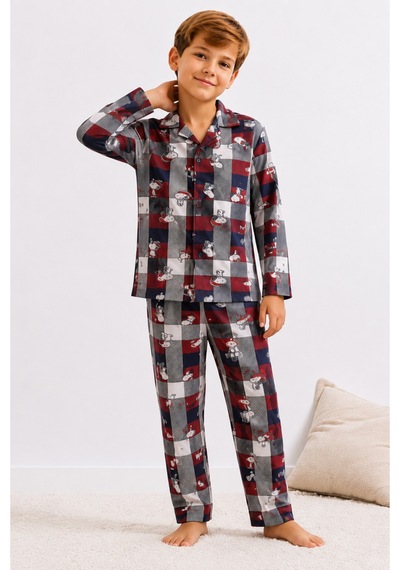 Free Beka Erkek Çocuk Önden Düğmeli Kareli Ve Karakter Desenli Uzun Kollu Pijama Takımı Kırmızı Free Beka Erkek Çocuk Önden Düğmeli Kareli Ve Karakter Desenli Uzun Kollu Pijama Takımı Kırmızı