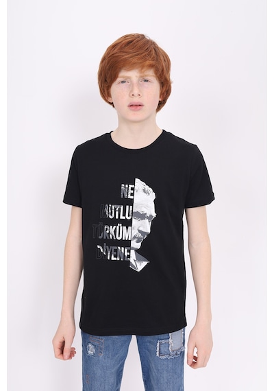 Toontoy Unisex Çocuk Atatürk Baskılı Tişört Siyah