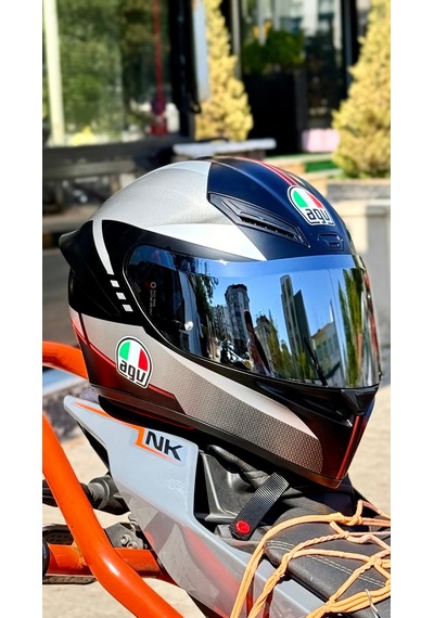 Agv K1 S Lap Matt Black Grey Red Kapalı Kask Silver Vizör + Şeffaf Vizör Gri