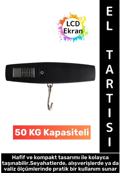 Çok Amaçlı Seyahat Bavul Ağırlık Ölçme Dijital Lcd Ekran Max 50 Kg Taşınabilir Bagaj El Tartısı Çok Renkli