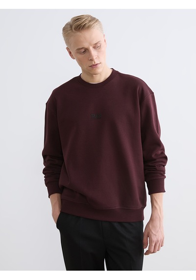Lcw Vision Bordo Bisiklet Yaka Baskılı Erkek Kalın Sweatshirt