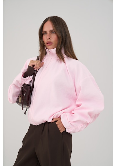 Mai Collection Positano Büzgü Detay Pembe Bomber Ceket