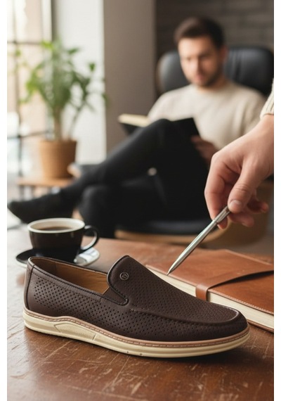 Enoch Kahverengi Hakiki Deri Lazer Kesim Delikli Ve Comfort Tabanlı Erkek Loafer Ayakkabı Kahverengi Enoch Kahverengi Hakiki Deri Lazer Kesim Delikli Ve Comfort Tabanlı Erkek Loafer Ayakkabı Kahverengi