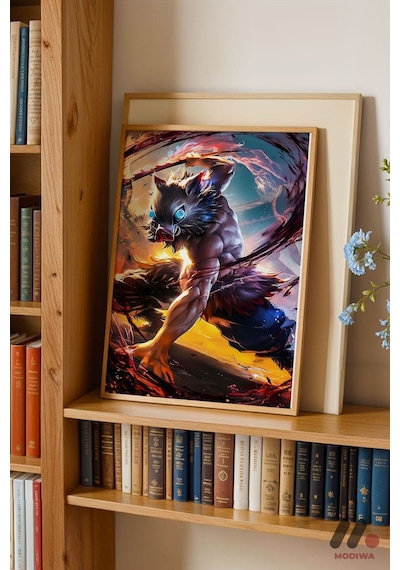 Demon Slayer Savaş Sahnesi Poster, Ahşap Çerçeveli Duvar Tablosu - Anime Severlere Özel Hed No:1083