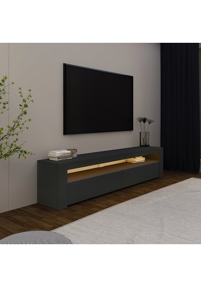 Batı Led Işıklı 2 Kapaklı Tv Sehpası 150 Cm Minimal Tasarım Antrasit