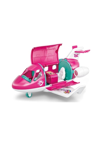 Pembe Oyuncak Uçak Seti - Açılabilen Kabinli, Hostes Bebek Ve Aksesuarlı Büyük Boy Oyun Seti